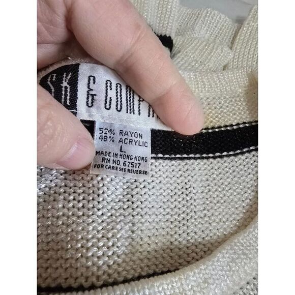 Vintage 80s Sleeveless Knit Top With Bold Geometric Design & Stripes Womens L - Picture 9 of 11